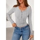 thumbnail image 3 of Blusa para Mujer PRETTYGARDEN Otoño 2025 Ajustada Henley Gris Talla L, 3 of 8