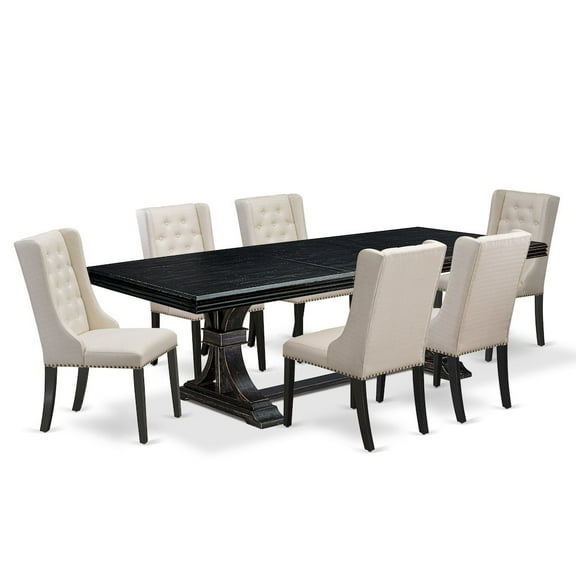 Luxe by East West Furniture 7 piece dining set of a breakfast table and 6 kitchen chairs & black legs