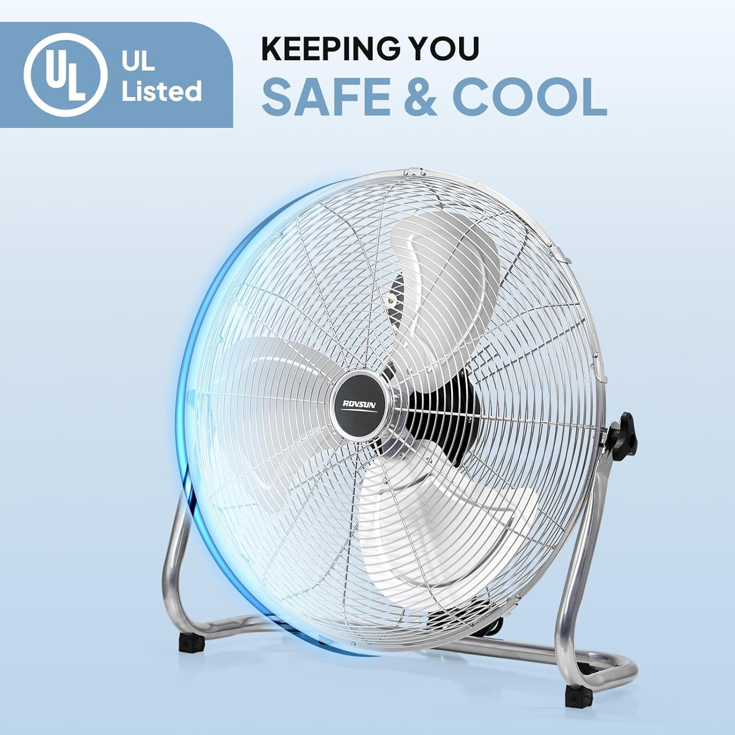 VINGLI 20'' Floor Fan, High Velocity Box Fan, UL Listed Heavy Duty Metal Floor Fan, High Power Industrial Fan with Adjustable Tilt, Metal Box Fan for Garage, Gym, Bedroom, Shop