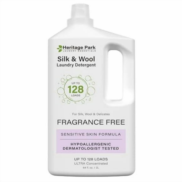 Heritage Park Silk & Wool Détergent à Lessive Sans Parfum, Hypoallergénique, au pH Neutre - Testé par des Dermatologues, Doux pour la Peau Sensible, Sans Enzymes, Concentré jusqu'à 128 Brassées (64 fl oz)
