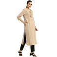 thumbnail image 2 of eloria Women's Fashion Solid Front Dori Tie-Up Neck Design Kurti, Fabric : Cotton, Color : Beige, Size : Medium, 2 of 7