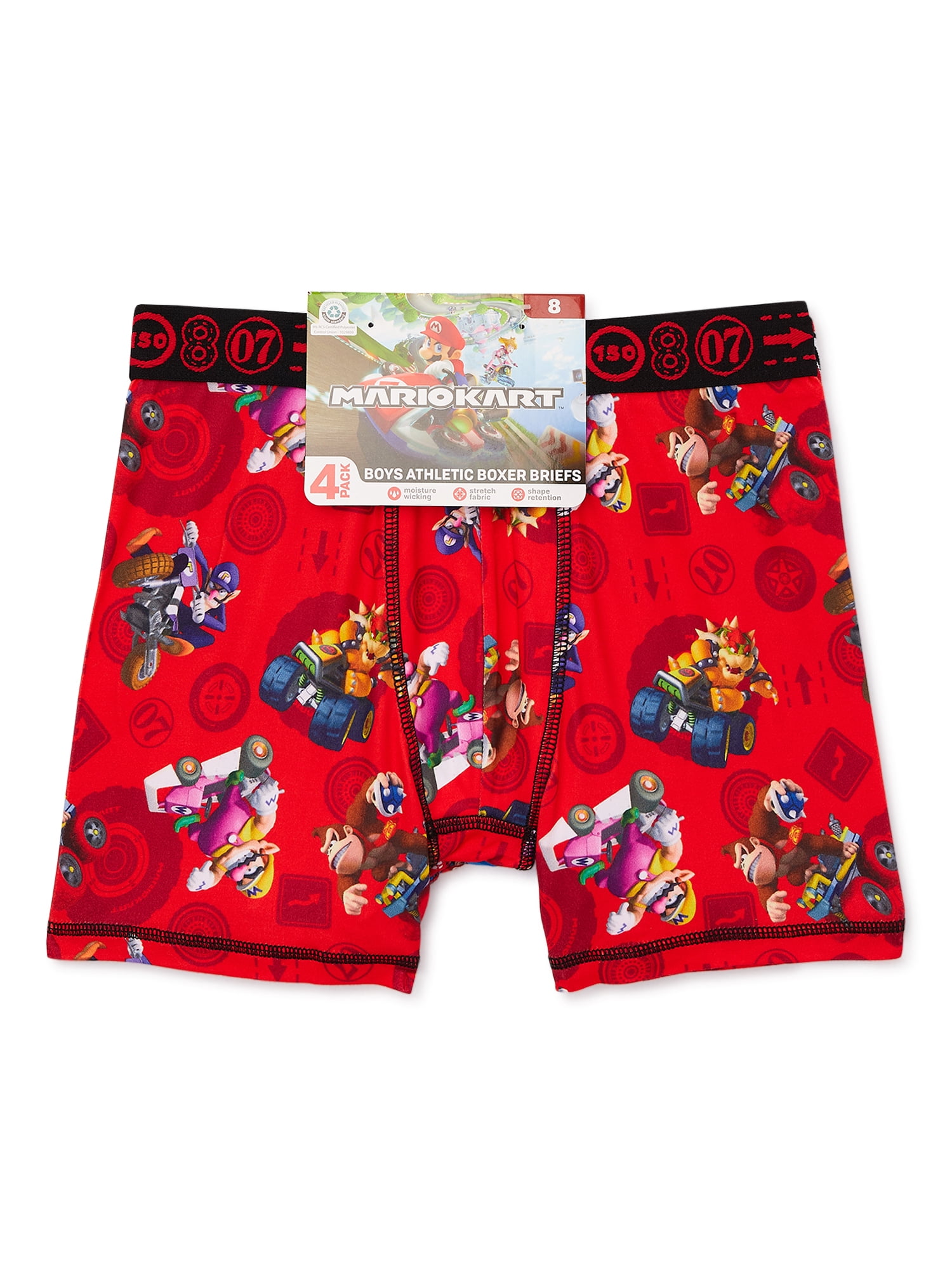 Nintendo Mario Kart Boys Boxer Brief Underwear, 4-Pack, Sizes 4-14