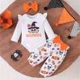 thumbnail image 2 of CAICJ98 Newborn Baby Girl Halloween Outfit Ruffle Long Sleeve Romper Bodysuit Bow Pants Set with Headband Cute Infant Fall Winter Clothes (White,12-18 Months), 2 of 4