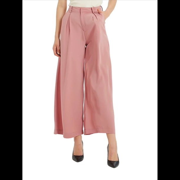 Pantalones Palazzo Largos de Pierna e Informales de Cintura Alta para Mujer, Talla Regular Rosa M