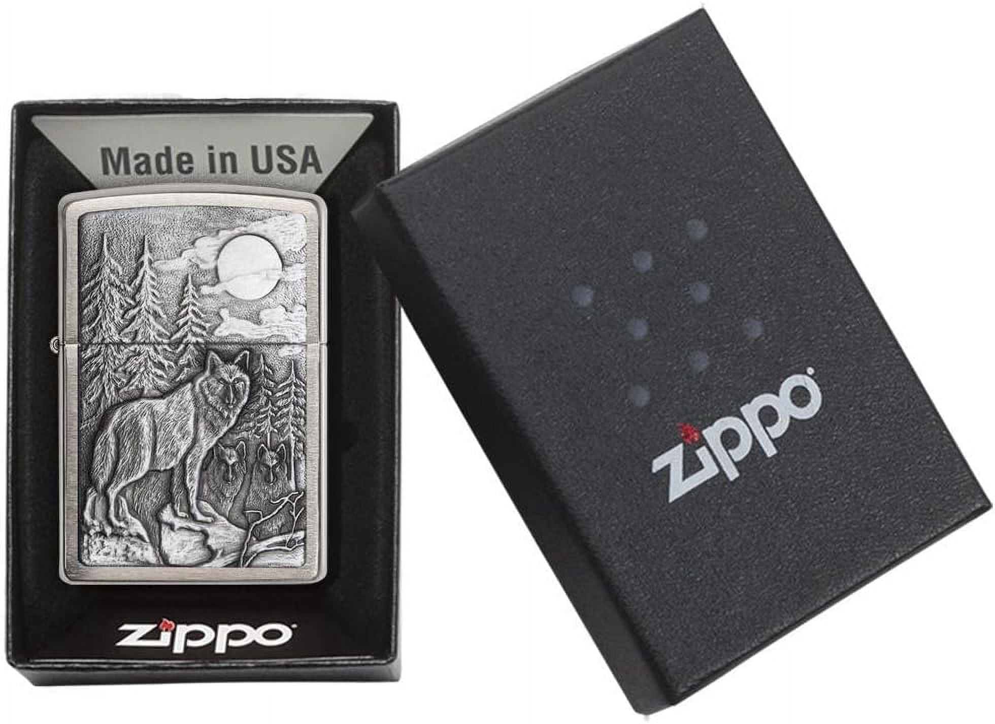 Zippo Lighter - Personalized Custom Message Engraved on Back Timberwolves Emblem Brushed Chrome (Brush 20855) #20855
