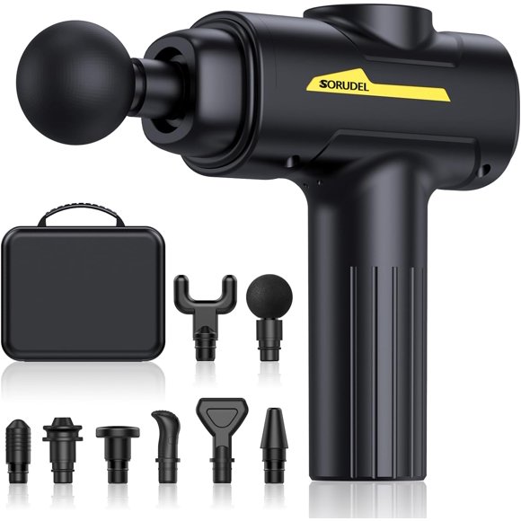 SORUDEL Massage Gun Deep Tissue,Muscle Massage Gun for Pain Relief with 8 Massage Heads & 6 Speeds and Carrying Case (Black)
