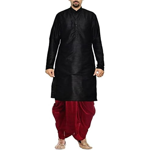 Royal Men's Black Silk blend Festive Dhoti Kurta Set
