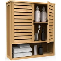 Purbambo Bathroom Wall Cabinet, Bamboo Wall Mount Medicine Cabinet Storage Organizer, Double Doors & 3 Tier Adjustable Shelf
