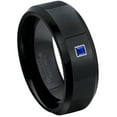 thumbnail image 1 of 0.05ctw Princess Cut Blue Sapphire Tungsten Ring - 8MM Polished Black IP Beveled Edge Tungsten Carbide Wedding Band - September Birthstone Ring - 14kt White Gold Bezel - TN084PS-1SPs11.5, 1 of 2