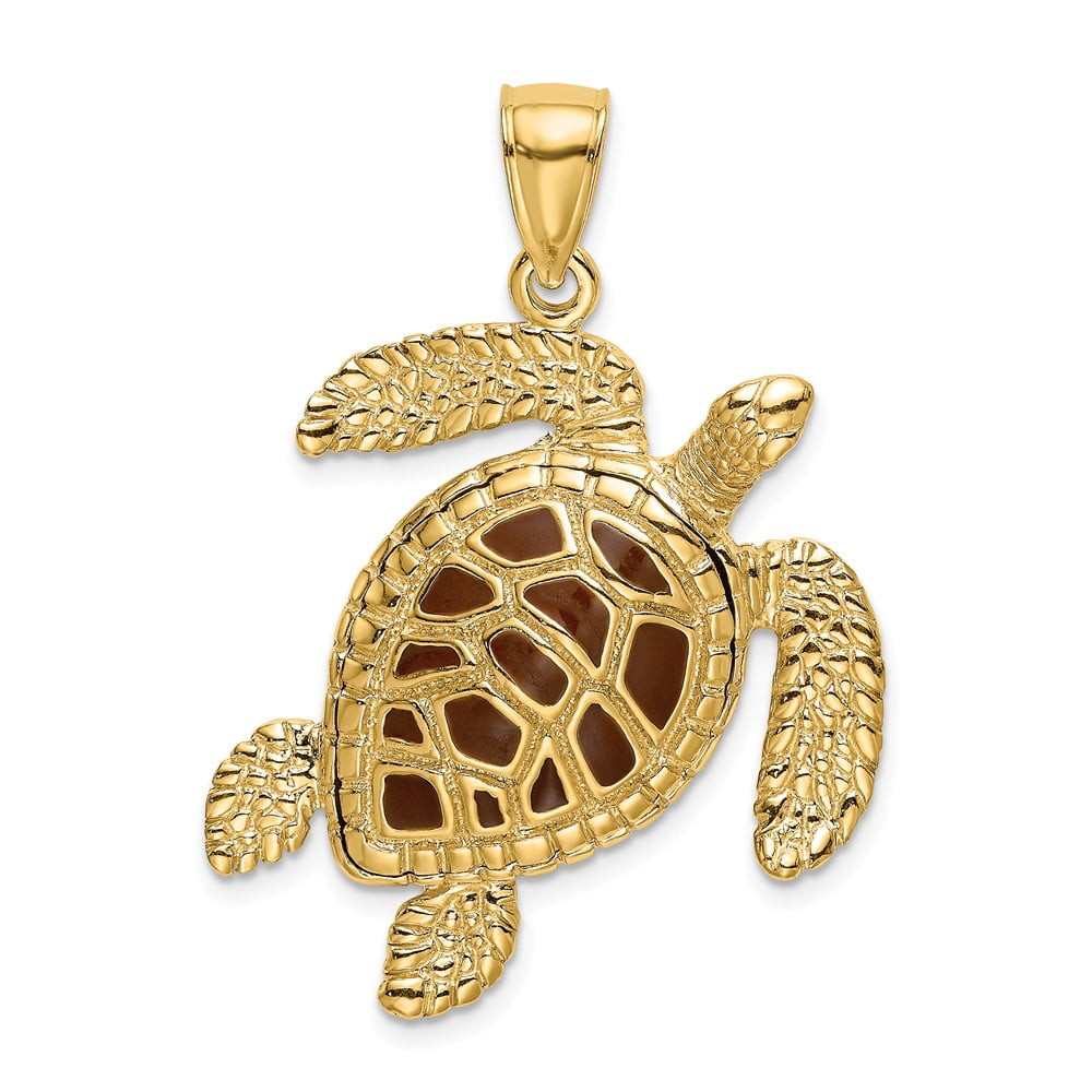 FB Jewels 14K Yellow Gold Land Turtle with Brown Enamel Shell Pendant FB Jewels 14K Yellow Gold Land Turtle with Brown Enamel Shell Pendant
