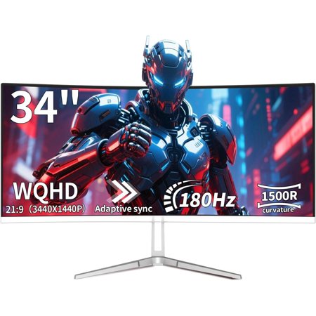 UltraWide 34 Inch Curved 1500R PC Screen 180hz Refresh Rate WQHD 3440x1440 Computer Gaming VA PanelAMD FreeSync | HDR10 | 99% sRGB | VESA