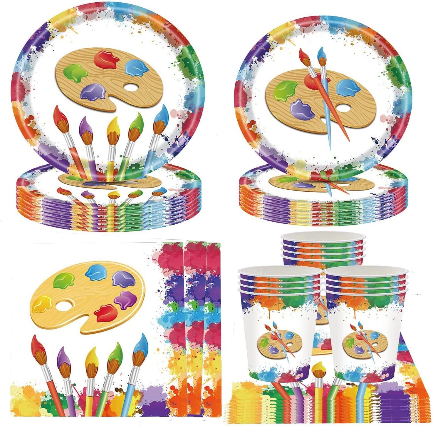 Hassch Art Painting Party Supplies with Plates, Napkins & Cup, 92pcs