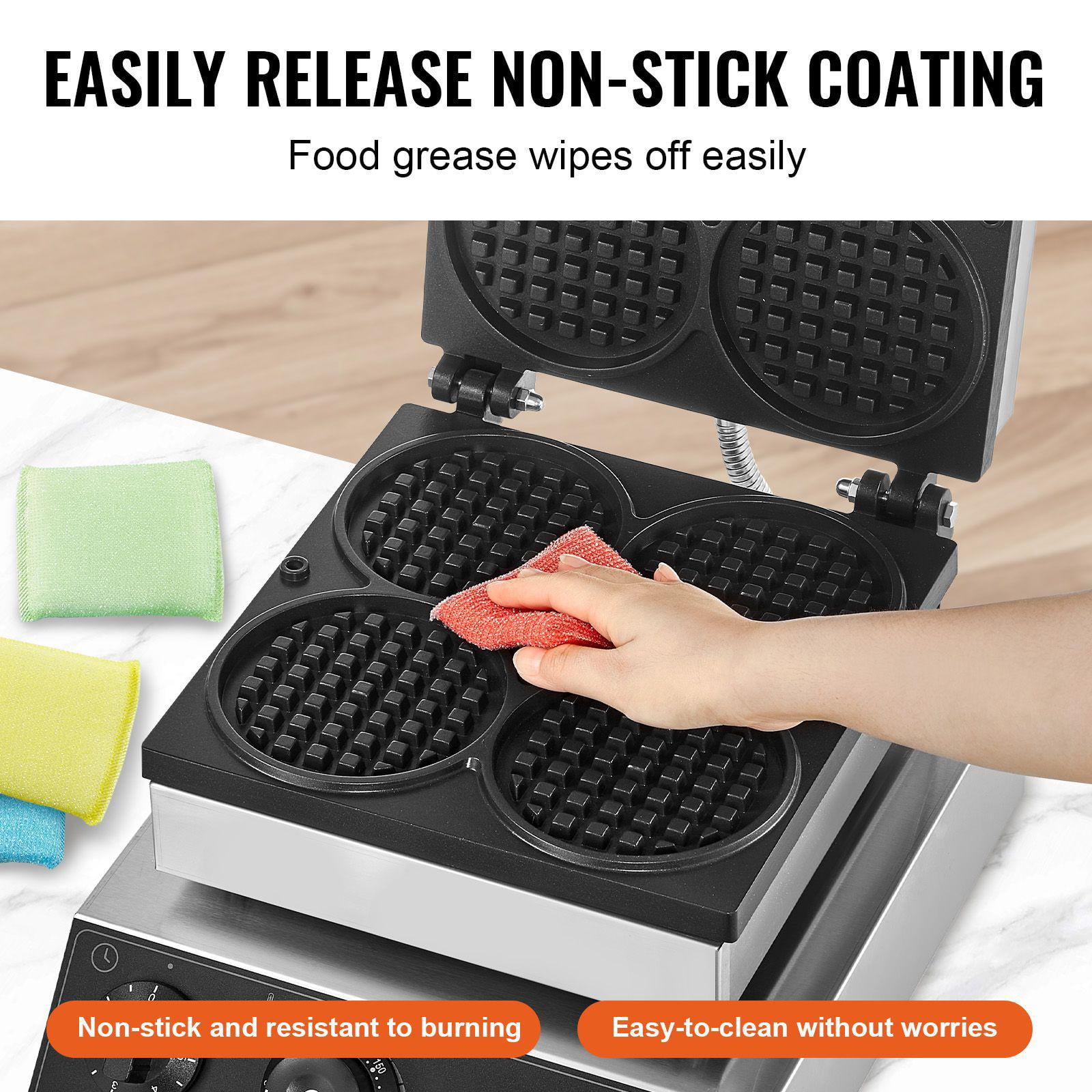 Commercial 1750W Non Stick Stainless Steel Belgian Waffle Maker Set with Temperature Time Control for Restaurant Bakery Snack Shop Home Use