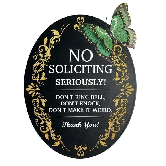 No Soliciting Sign For Residence With 3d Butterfly, 7.9x 6.2inches Metal Sticker No Solicitation Signs For Front Door, Solicitors Do Not Knock Or Ring Doorbell Sign For Home House