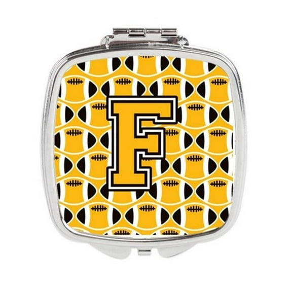 Carolines Treasures  Letter F Football Black - Old Gold & White Compact Mirror