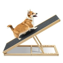 IVV Folding Pet Ramp for All Dogs and Cats - Non Slip Surface and Foot Pads - 39.4" Long and Adjustable from 14.2" to 22.8" - Up to 160LBS - Solid Pine Wood Dog Car Ramps for SUV, Bed, Couch
