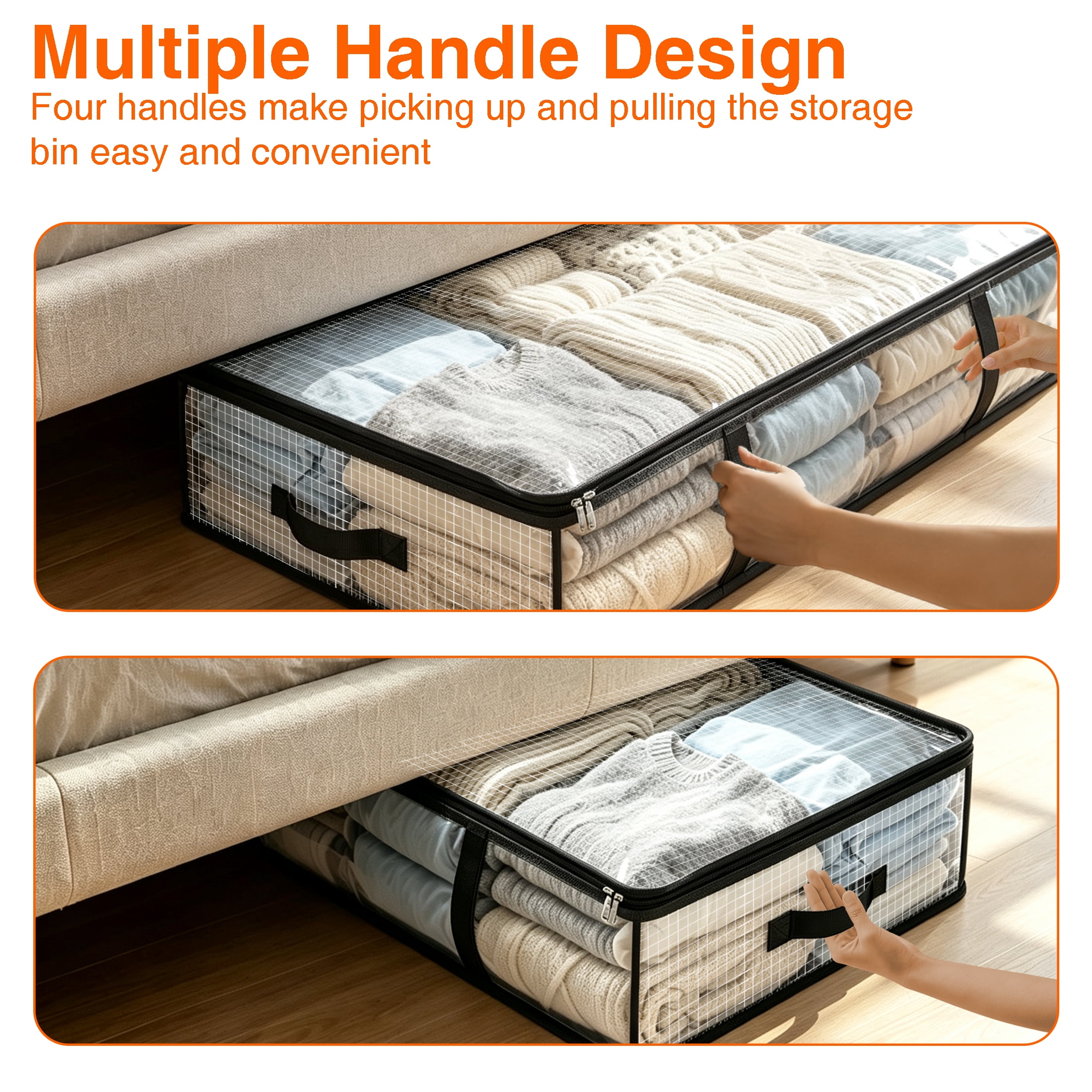 GARITIN Under Bed Storage Bag, Large Capacity Foldable Under‑Bed Storage Organizer with Clear Visual Window & Reinforced Handles, for Comforters, Blankets, Bedding, Clothes