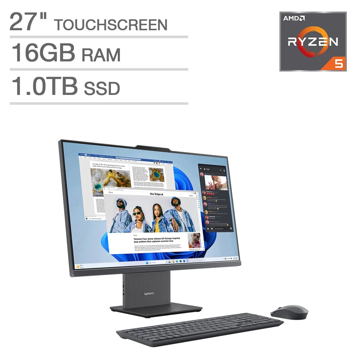 Lenovo IdeaCentre 27" All-in-One Touchscreen Desktop - AMD Ryzen 5 8645HS - (1920 x 1080) - Windows 11 Home - 16GB RAM - 1TB SSD