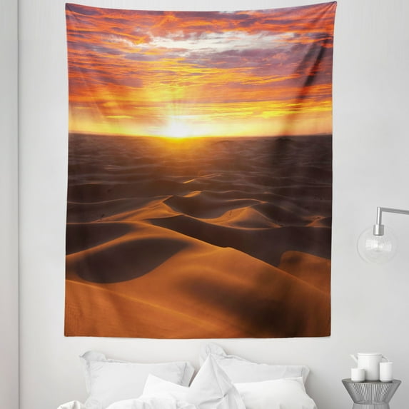 Desert Tapestry, Dramatic Sunset Scenery at Sahara Dunes Arid Landscape Morrocco Summer Nature Photo, Fabric Wall Hanging Decor for Bedroom Living Room Dorm, 5 Sizes, Multicolor, by Ambesonne