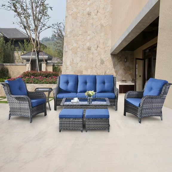 POCASSY 7 Piece Rattan Sofa Seating Group with Cushions