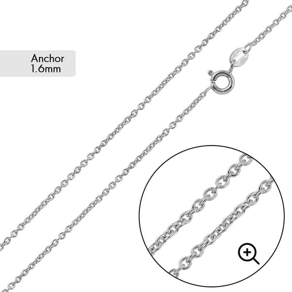 Sterling Silver 925 High Polished Anchor 040 Chain 1.6mm Made in Italy 20" Jewelry Female Unisex