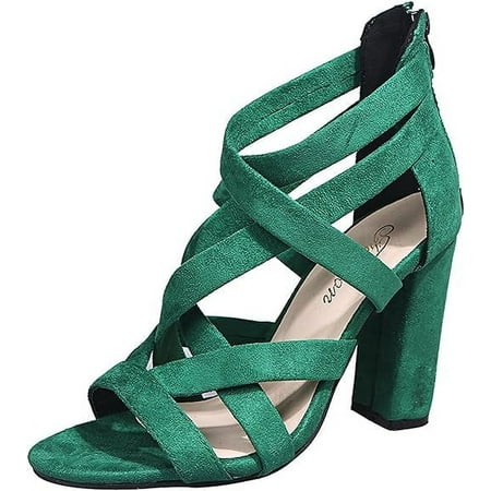 

hotio 2024 Women s High Heels Crisscross Strappy Chunky Heel Sandals Open Toe Dress Shoes