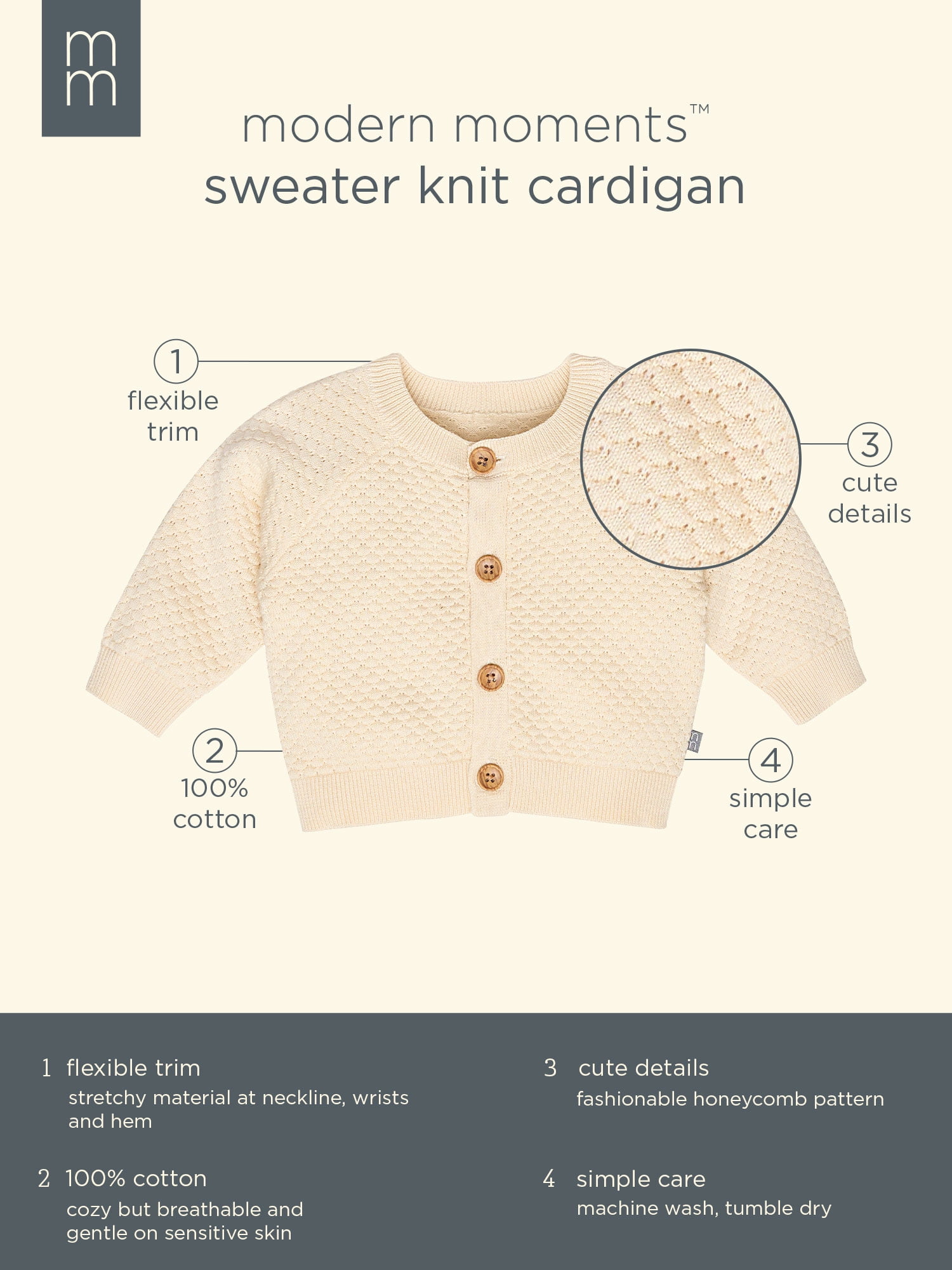 Modern Moments by Gerber Baby Girl Sweater Knit Cardigan, Sizes 0/3 Months - 24 Months