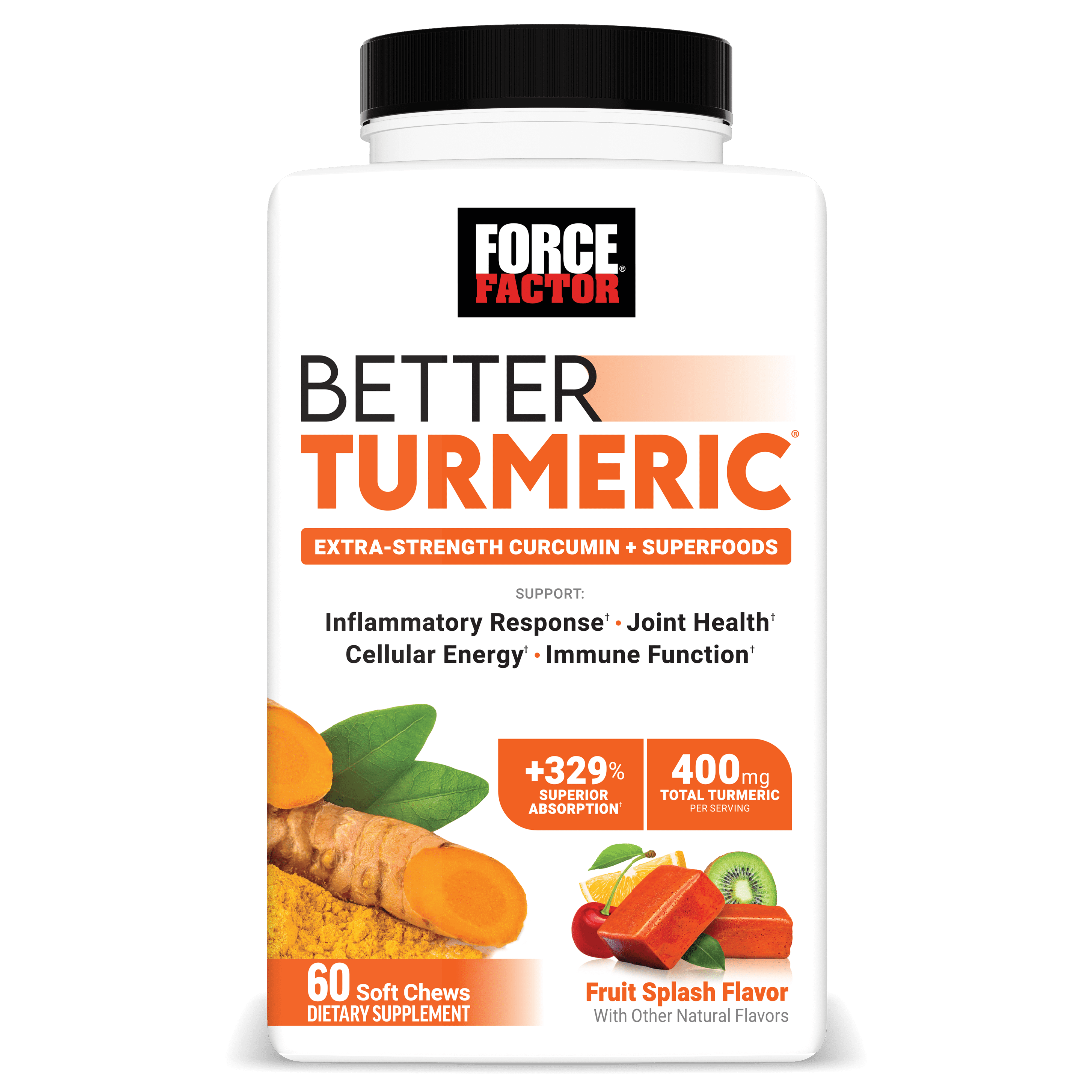(2 pack) Force Factor Better Turmeric, Turmeric Curcumin Supplement with Ginger for Joint Health & Inflammation Support, Fruit Splash, 60 Soft Chews