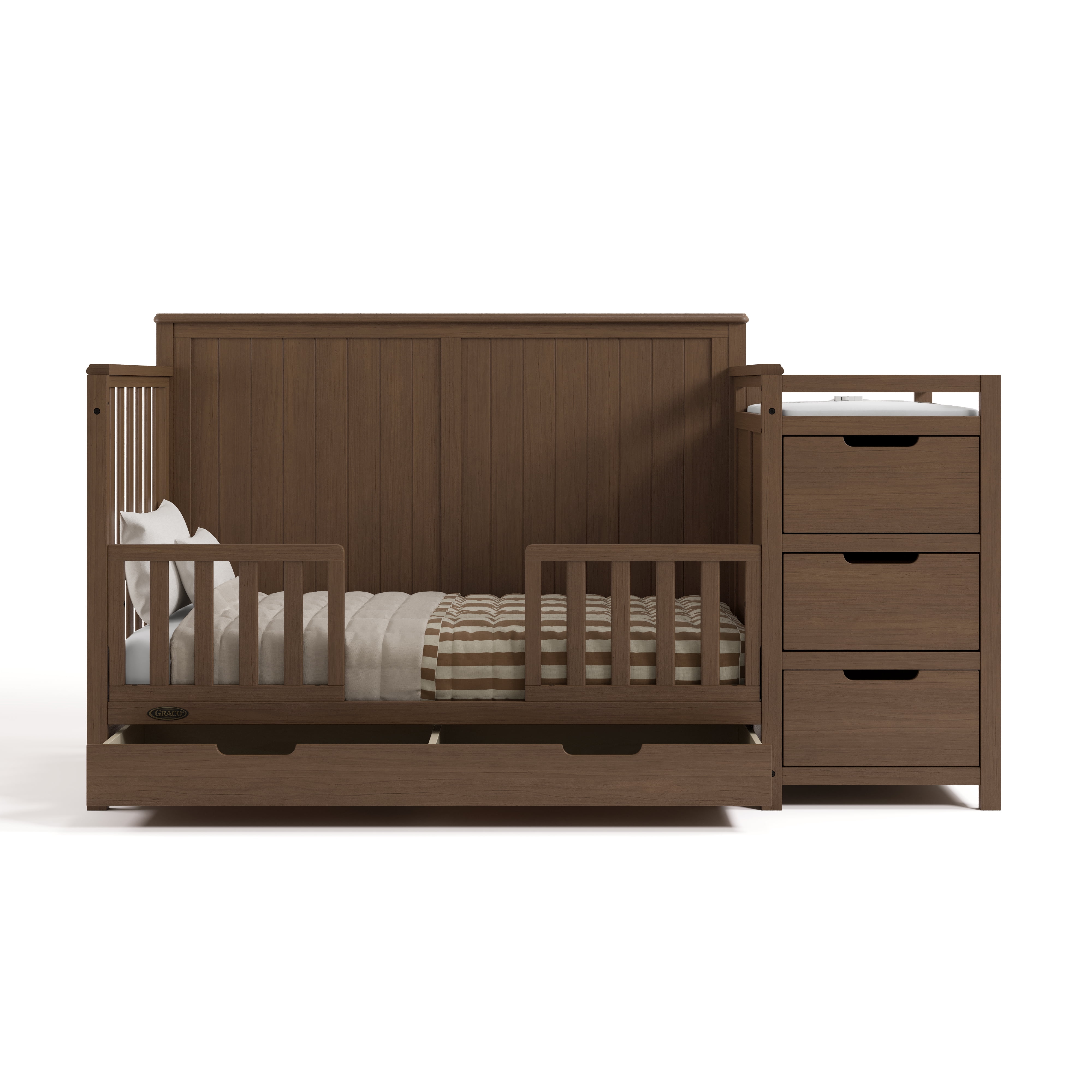 Graco Hadley 5-in-1 Convertible Baby Crib and Changer with Drawer, Hazelnut