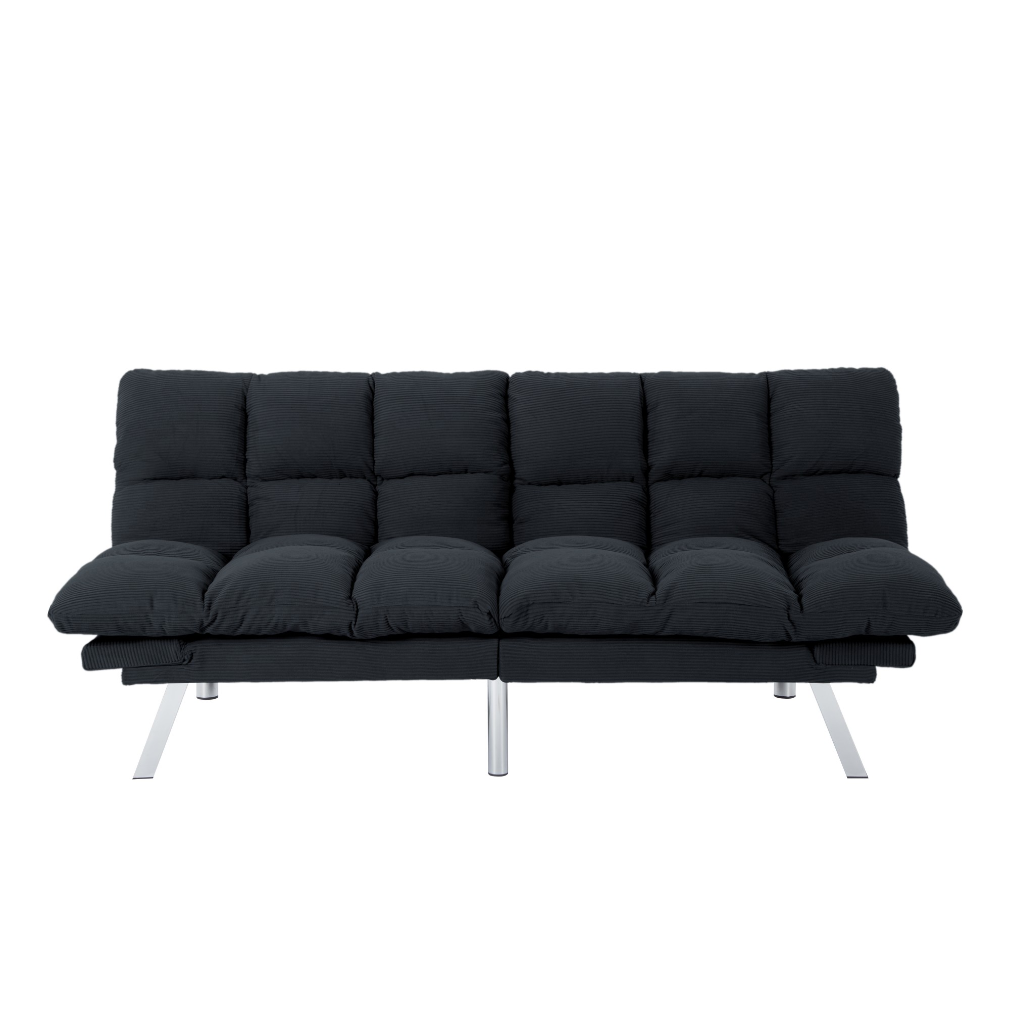 Gewnee 67.3 Inch Futon Sofa Bed, Corduroy Fabric Sleeper Sofa, Modern Loveseat for Apartments and Offices, Adjustable Backrest and Armrests.Black