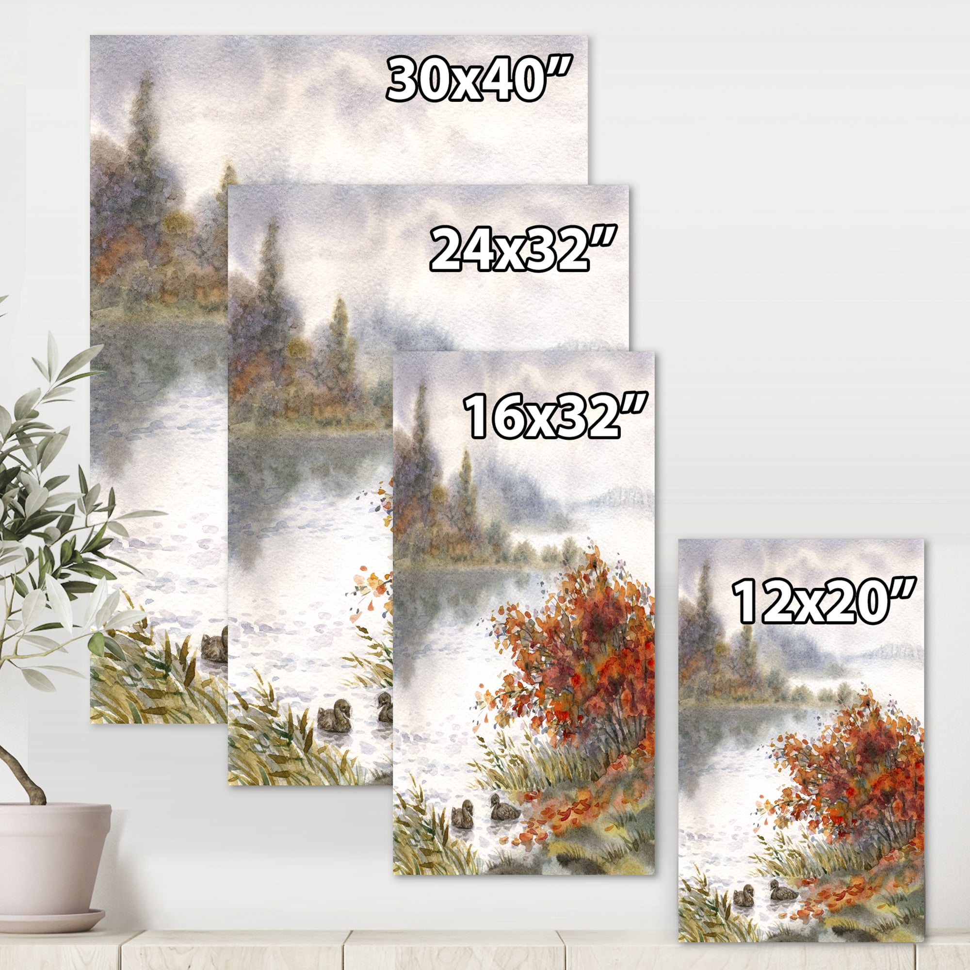 Designart ' View Of The Lake In Autumn Colored ' Traditional Canvas Wall Art Print