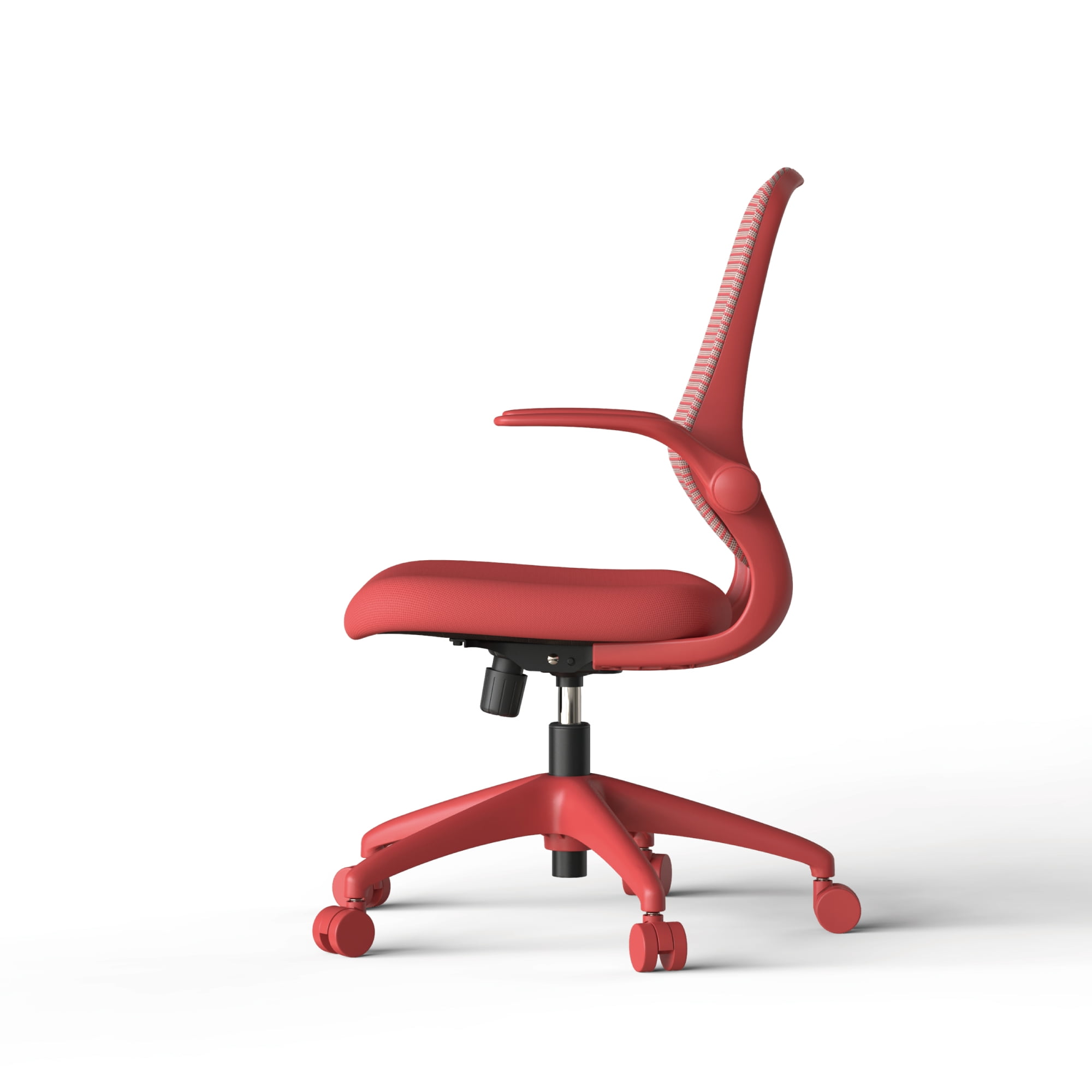 Modern Style Fabric Office Chair with Flip-Up Armrests, Ergonomic Executive Visitor Chair with Breathable Back for Staff Meeting Room, Red