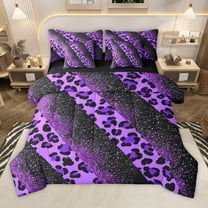 Manfei Leopard Cheetah Print 7-Piece Twin Bedding Sets for Teens Girls Boys,Bling Purple Glitter Bedding Comforter Set,Gradient Ombre Breathable Sheet Sets,Ultra Soft Home Decor,Reversible