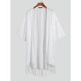 thumbnail image 3 of Men's 3/4 Sleeve Solid Color Cardigan Cloak Summer Holiday Casual Thin Midi Kimonos, 3 of 5