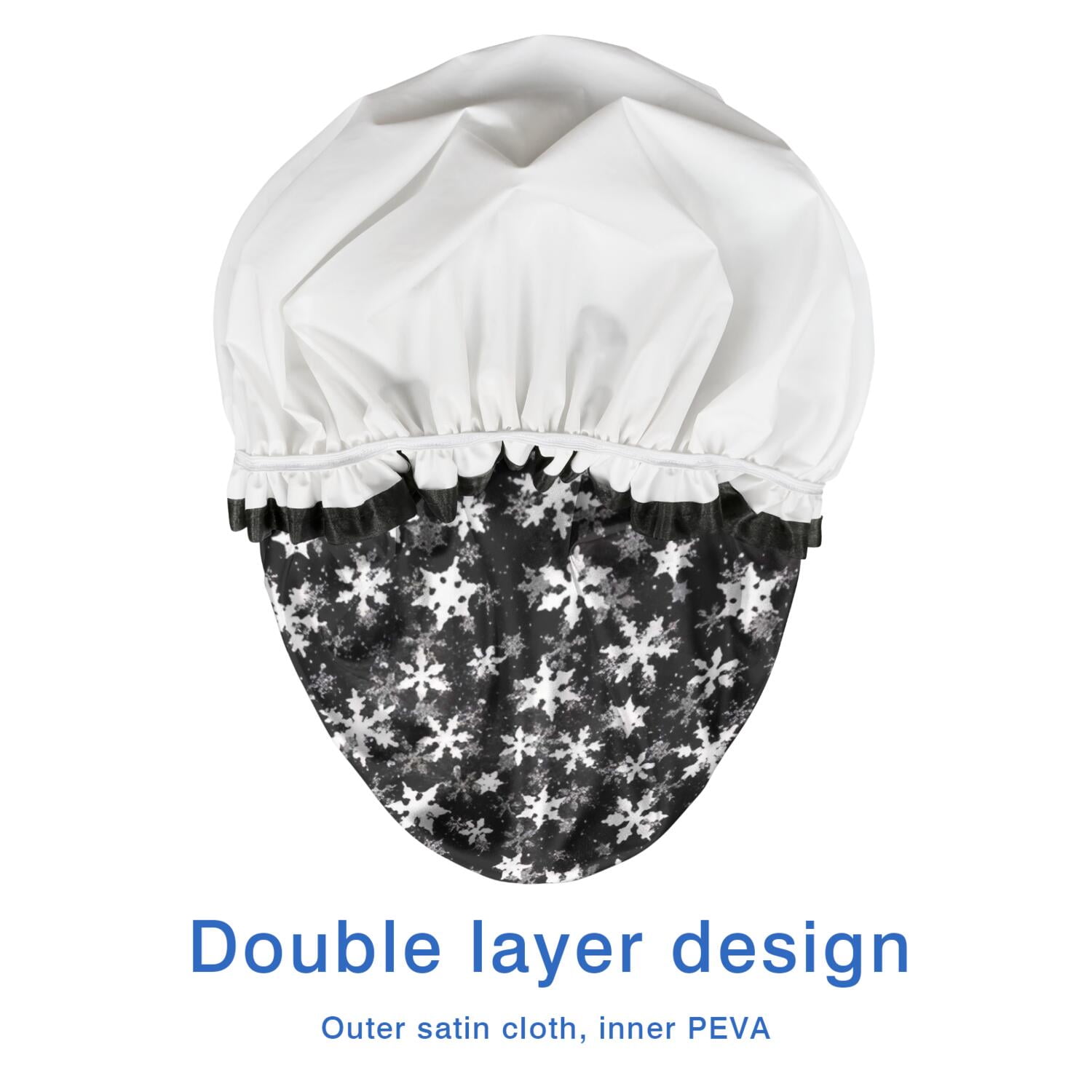 Shower Caps,Black Christmas Snowflake Pattern Waterproof Shower Cap for Women 4 Pieces,Double Reusable Hair Cover for Shower PEVA Elastic Stretch Hem