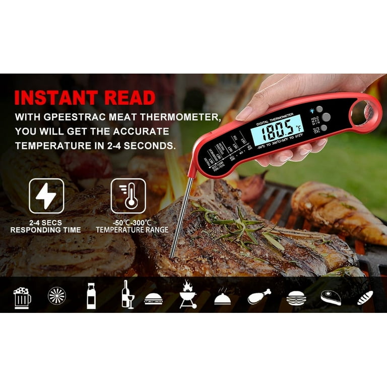 Ergo Chef Digital Quick Read BBQ Thermometer, Size: 6.5 Closed, Red