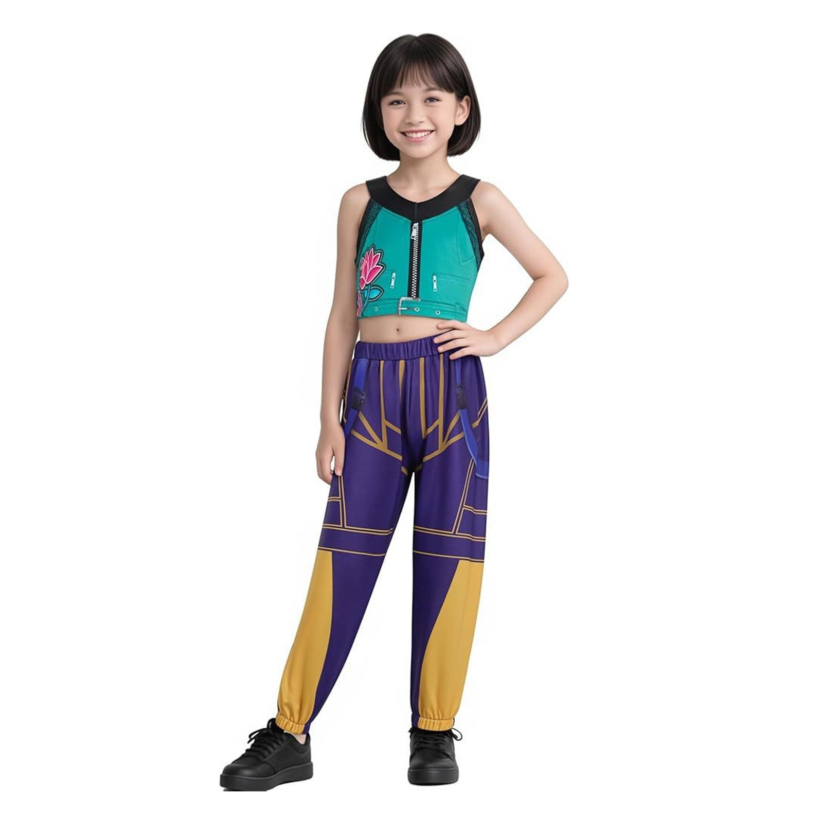 Girl's Pop Star Halloween Costume Birthday Party Rumi Halloween Costumes Crop Top Skirts Kids Takedown Pop Singer Rumi Outfit
