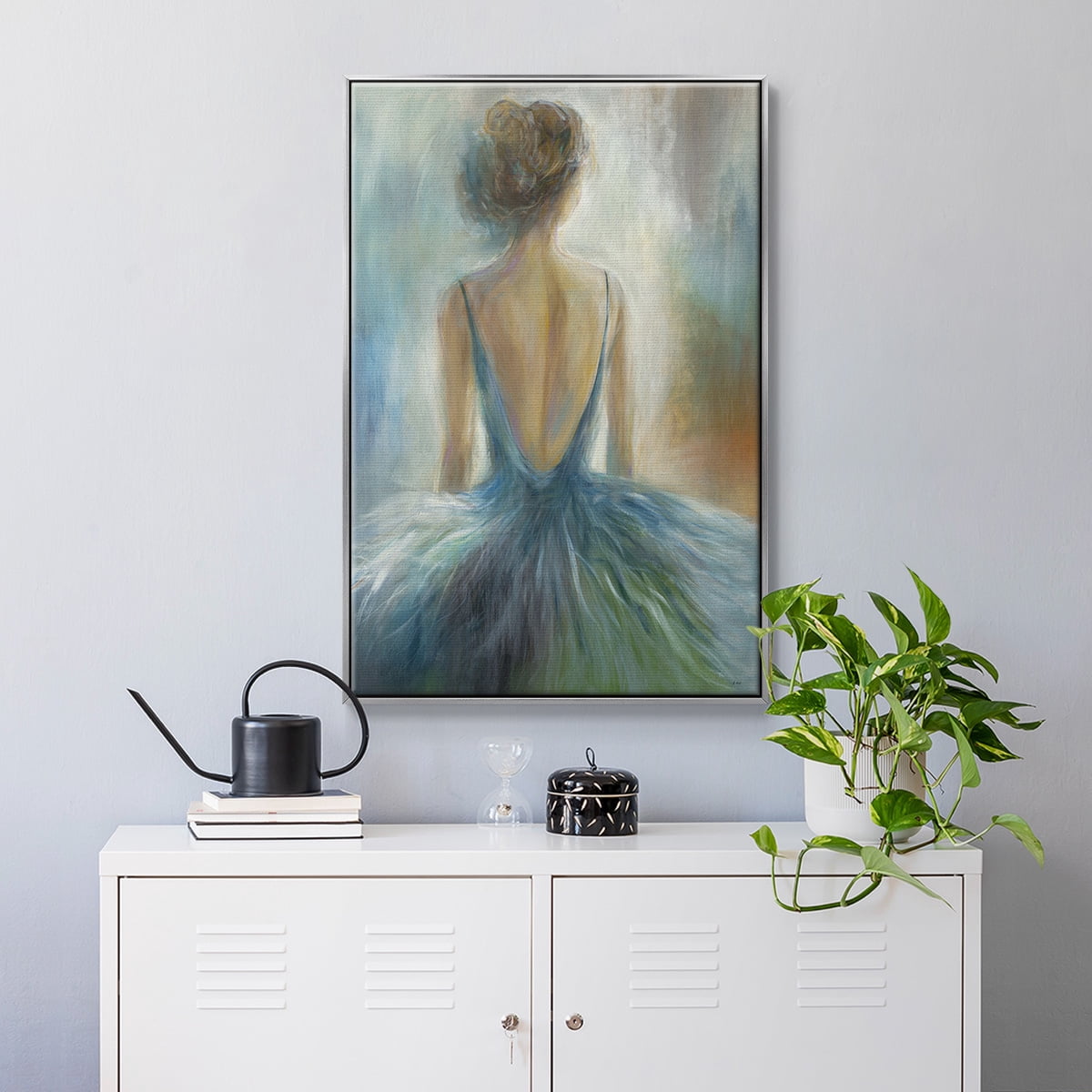 Lady in Blue Framed Premium Gallery Wrapped Canvas - Ready to Hang - 25 x 37 - Silver Floating Frame