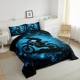 thumbnail image 4 of Feelyou Motorcycle Dirt Bike Bedding Comforter Set, Extreme Speed Sport Twin Comforter Sets, Neon Cyan Honeycomb Reversible Bedding Set, Ultra Soft Bedroom Decor, 2-Piece, 4 of 9