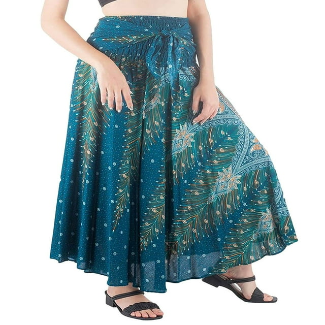 Jupe Longue Maxi Boho Imprimée Taille Haute Ourlet Asymétrique pour Vacances à la Plage Rouge m