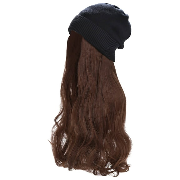 Women Winter Hat Wig Knit with Long Straight and Wavy Curly Hair for Daily Wear Parties and Weddings 1 Piece