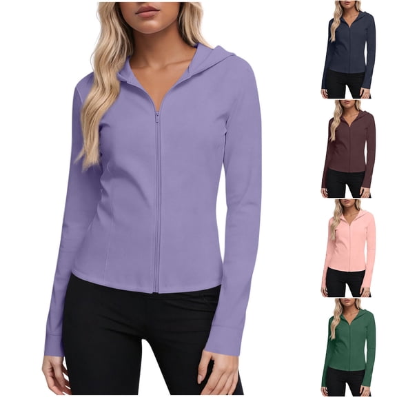 Hilenly Women's Plus Size UPF 50  Lightweight Athletic Jacket Sun Protection Full Zip Hoodie Shirts Long Sleeve Hiking Shirt Outdoor