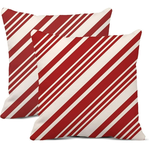 Set of 2 Throw Pillow Covers 18x18 Inch Christmas Contain Candy Cane Stripes in Red and Cream Colors Great for Wrapping Home Decor Pillowcases Square Pillow Cases Cushion Covers for Sofa Bed