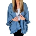 thumbnail image 2 of Women'S Ruffle Denim Jacket Shawl Loose Fit Cloak Coat Jacket Washed Destroyed Denim Jackets Poncho Cape Blue S, 2 of 8