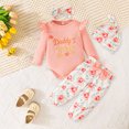 thumbnail image 2 of 3-6 Months Newborn Bodysuit Romper Baby Girls Set Cute Cartoon Print Top Pants Hairband Hat Set Jumpsuit Long Sleeve Bodysuit Cute Newborn Clothes,Pink Jumpsuit One-Piece Jumpsuit, 2 of 9