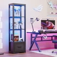 thumbnail image 4 of BROTTAR Display Shelf with 3 Color Lights, Curio Cabinet for Collectibles with Drawer, Display Case with Human Body Sensor, Black, 4 of 7