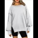 thumbnail image 1 of Sudaderas de Gran Tamaño para Mujer, Cuello Redondo, Larga, Informales, Holgadas, con Abertura, Otoño 2025 Gris XL, 1 of 8