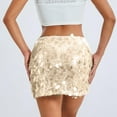 thumbnail image 4 of Sequin Skirts for Women Stretchy Bodycon Mid Waist Mini Skirt Summer Dressy Night Out Party Holiday Glitter Skirts,Gold - S, 4 of 5
