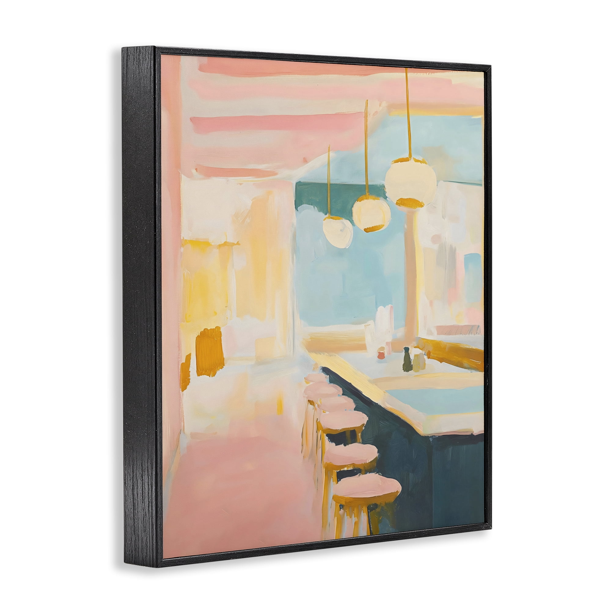 Stupell Industries Pastel Pink Bar Stools Black Framed Giclee Art, design by The Prints Vibe