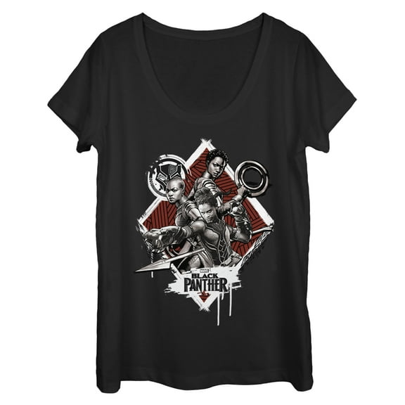 Women's Marvel Black Panther 2018 Warrior Trio  Scoop Neck Black Medium